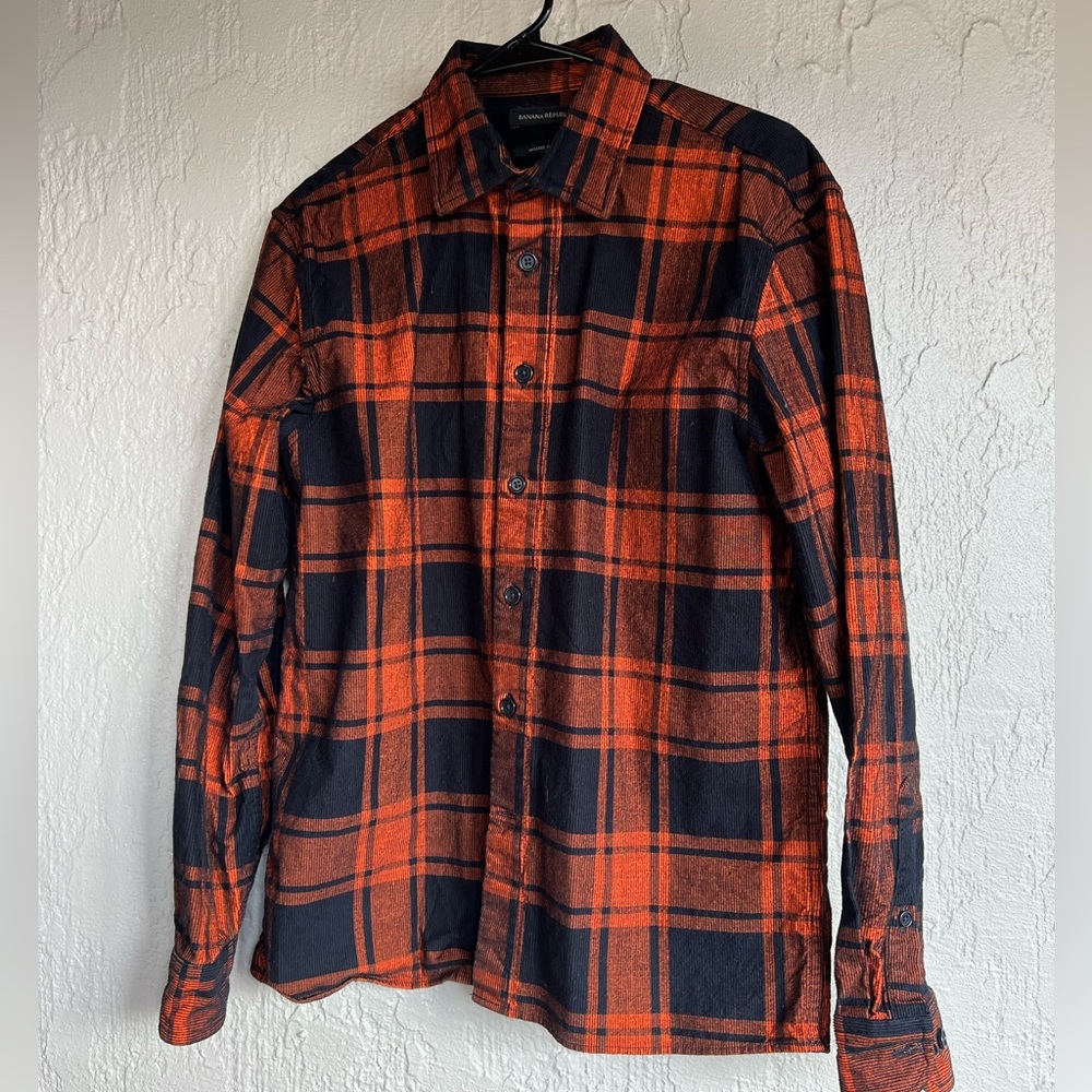 Banana Republic Men’s Flannel Shirt Orange Black EUC